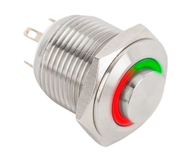 Nyomógomb 19mm-es furathoz, NO, piros-zöld LED, PB-19-NO(LED)-rdgn